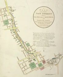 ジョンナッシュ（1758-1835）パブによって設計された、カールトンハウスの向かいのポールモールとポートランドプレイスの間の意図された新しい通りの計画。 J・ブース、1818年